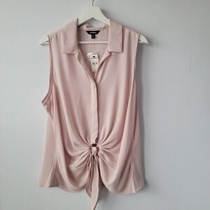Express women's sleeveless twist-front top size XL button up blush pink Work